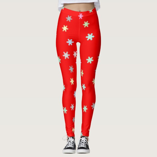 Snowflakes on Red Leggings (Front)