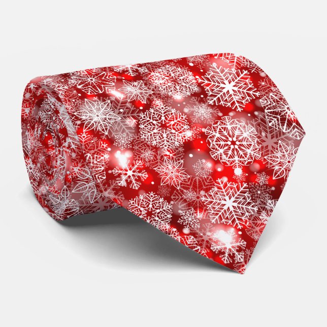 Snowflakes on red neck tie (Rolled)