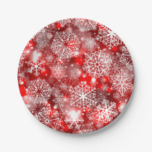 Snowflakes on red paper plates