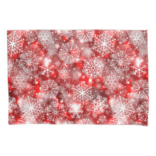 Snowflakes on red pillow case