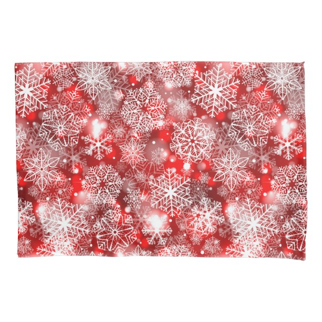 Snowflakes on red pillow case (Front)