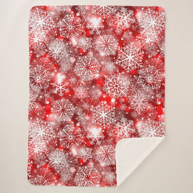 Snowflakes on red sherpa blanket (Front)