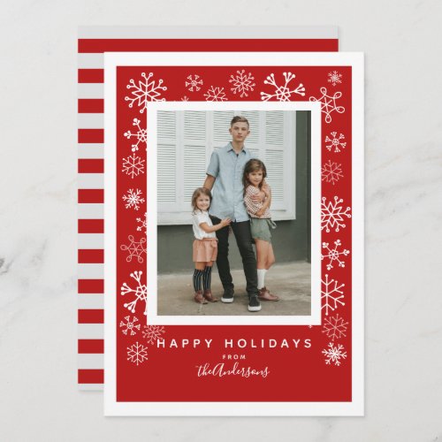 Snowflakes on Red Single Photo Christmas Holiday Card