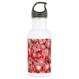 Snowflakes on red stainless steel water bottle