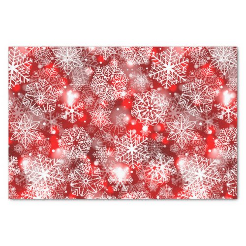 Snowflakes on red tissue paper