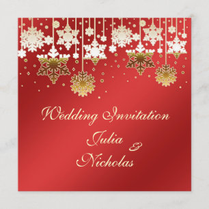 Snowflakes on red Wedding Invitation