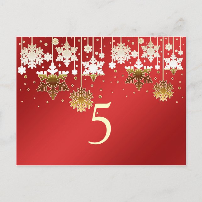 Snowflakes on red winter wedding Table number (Front)