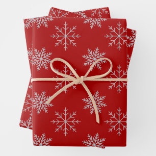 Snowflakes on Red Wrapping Paper Sheet Set