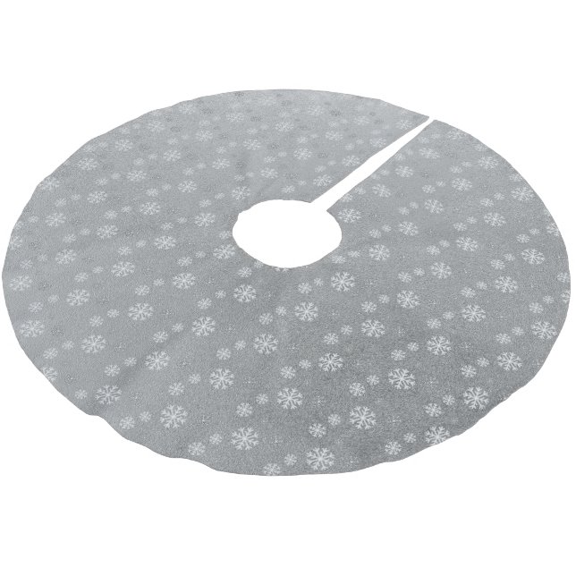 Snowflakes on Silver Brushed Polyester Tree Skirt (Angled)