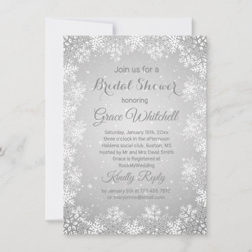Snowflakes on silver gray Christmas Bridal SHower Invitation