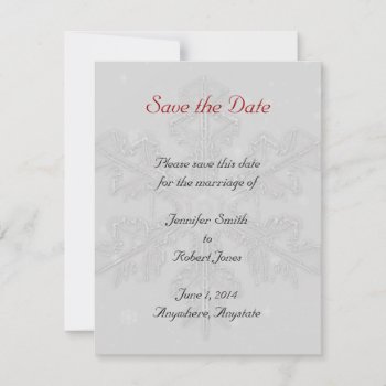 Snowflakes On Silver Save The Date Card by NoteableExpressions at Zazzle