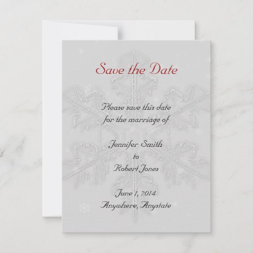 Snowflakes on Silver Save the Date card