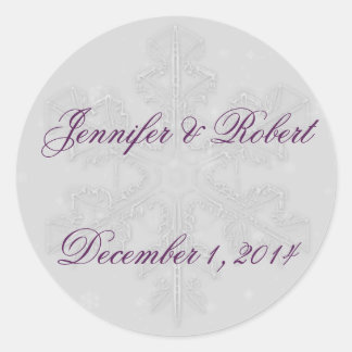 Snowflakes on Silver with Eggplant Accent Classic Round Sticker