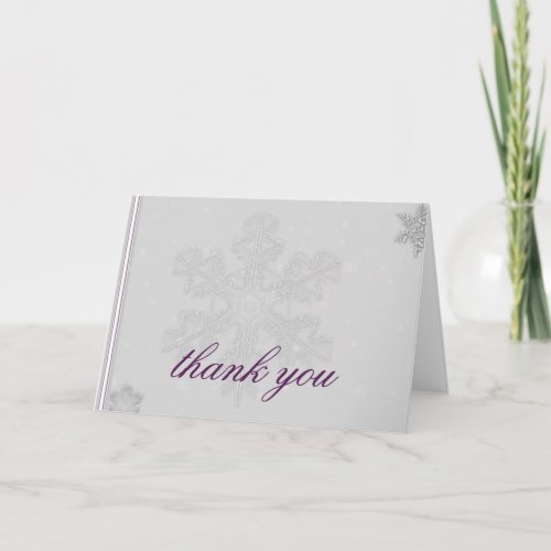 Snowflakes on Silver with Eggplant Accent Thank You Card