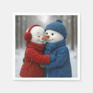 Snowflakes on Snowman Couple in Winter Forest Napkins