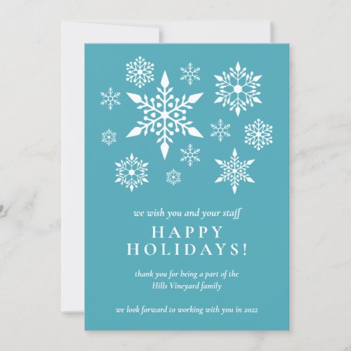 Snowflakes on Turquoise Business Holiday Thank You Invitation