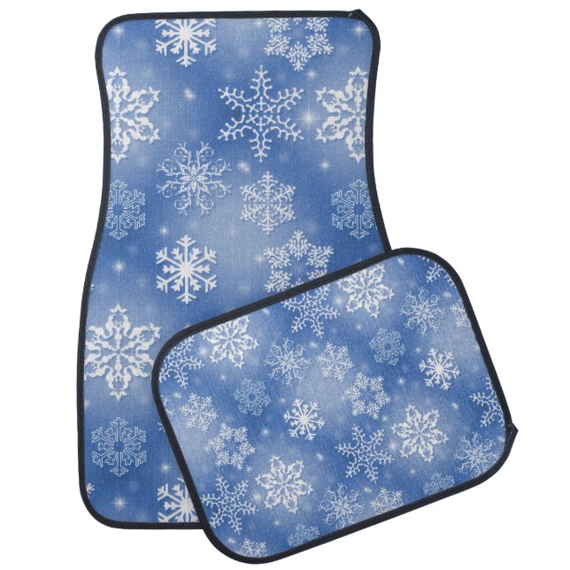 Snowflakes On Winter Blue Car Floor Mat (Set)