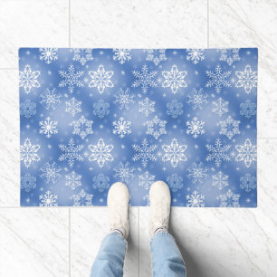 Snowflakes On Winter Blue Doormat