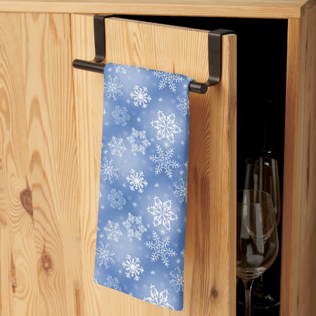 Snowflakes On Winter Blue Kitchen Towel (Thirds Fold)