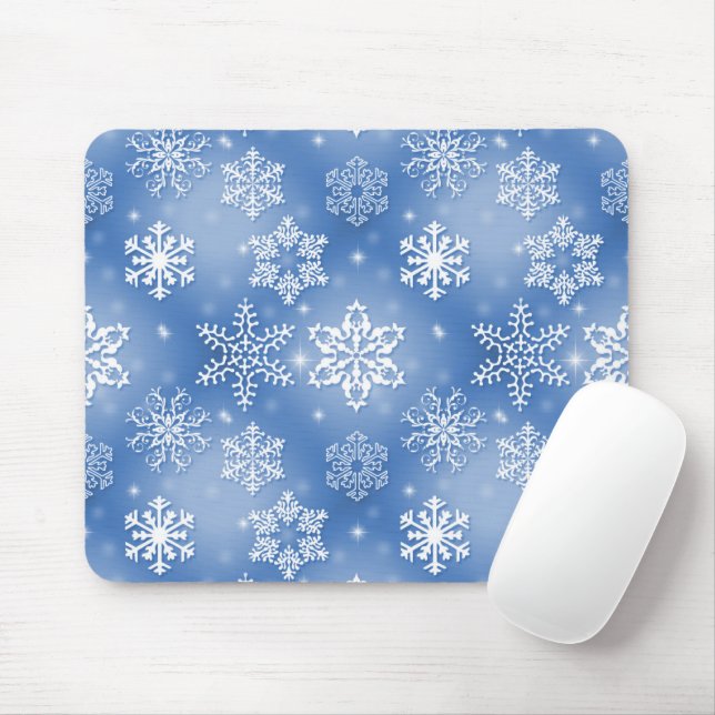 Snowflakes On Winter Blue Mouse Pad (With Mouse)