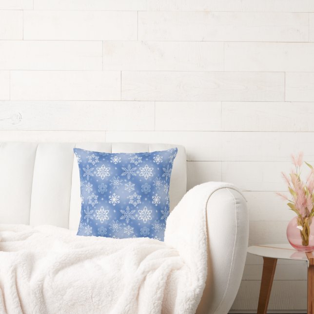 Snowflakes On Winter Blue Throw Pillow (Couch)