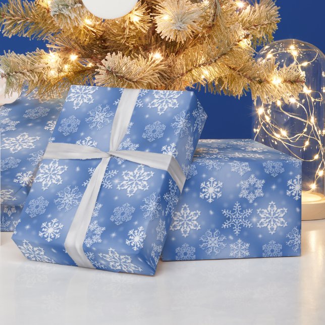 Snowflakes On Winter Blue Wrapping Paper (Holidays)
