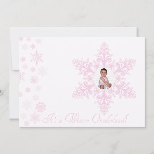 Snowflakes Onederland 1st Birthday Pink Invitation