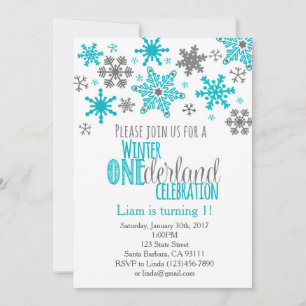 Snowflakes ONEderland Birthday Invitation-Aqua Invitation