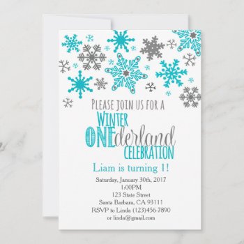 Snowflakes Onederland Birthday Invitation-aqua Invitation by Pixabelle at Zazzle
