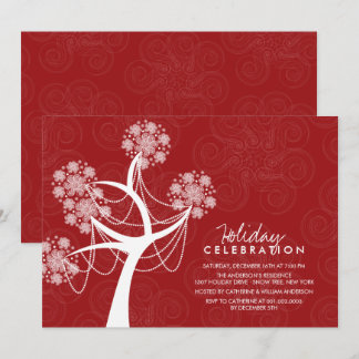Snowflakes & Ornamental Tree Holiday Party Invite