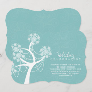 Snowflakes & Ornamental Tree Holiday Party Invite