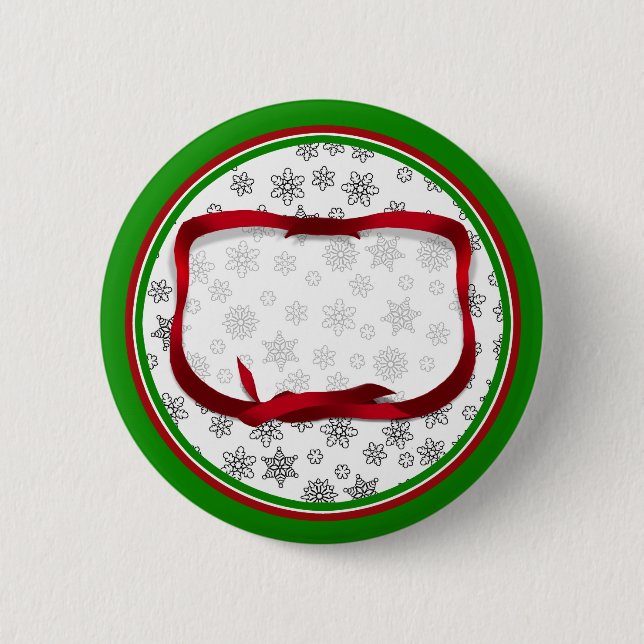 Snowflakes Outlined with Red Ribbon Tag Pinback Button (Front)