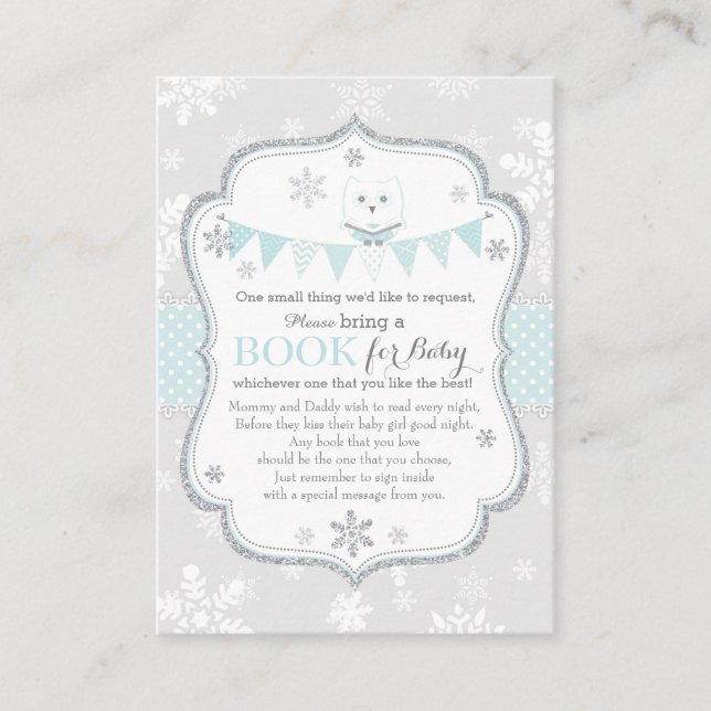 Snowflakes Owl Banner Bring a Book Card (Front)