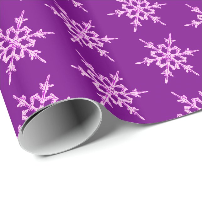 Snowflakes, pale orchid crystals on purple wrapping paper (Roll Corner)