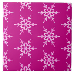 Snowflakes, pale pink crystals on magenta ceramic tile