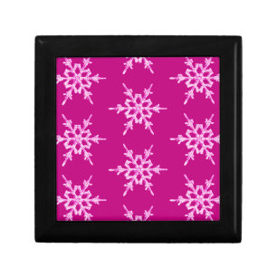 Snowflakes, pale pink crystals on magenta jewelry box