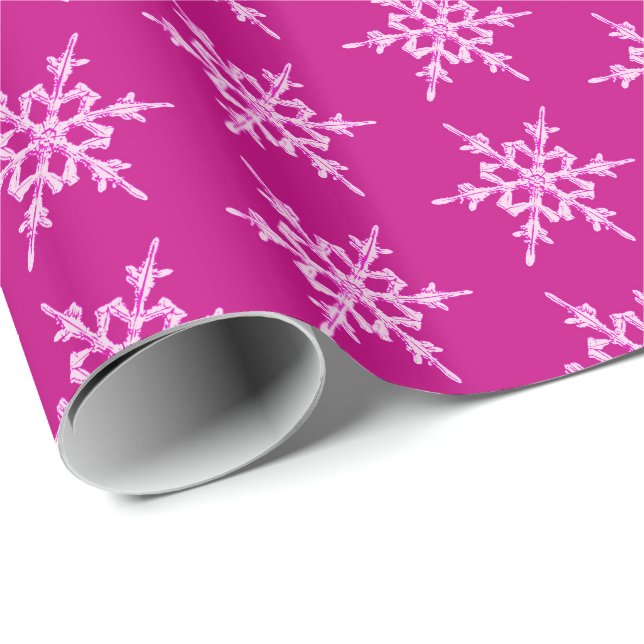 Snowflakes, pale pink crystals on magenta wrapping paper (Roll Corner)