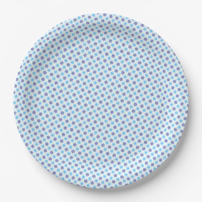 SNOWFLAKES PATTERN, BLUE PAPER PLATES (Front)
