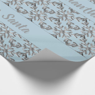 Snowflakes Pattern Blue Silver Gray Christmas Wrapping Paper