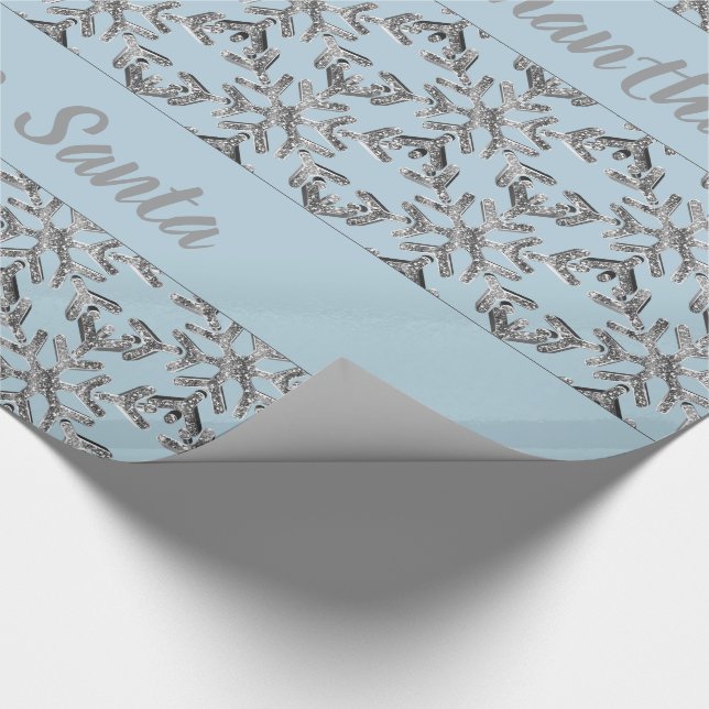 Snowflakes Pattern Blue Silver Gray Christmas Wrapping Paper (Corner)