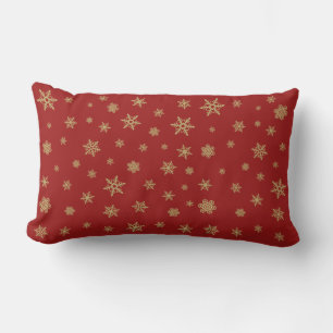 Snowflakes Pattern Gold on Red Lumbar Pillow