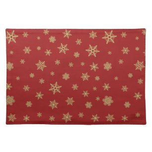 Snowflakes Pattern Gold on Red Placemat