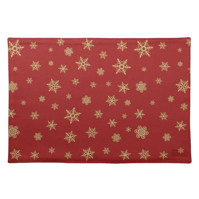 Snowflakes Pattern Gold on Red Placemat (Front)
