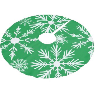 Snowflakes Pattern Green and White Christmas Brushed Polyester Tree Skirt