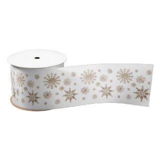 Snowflakes Pattern In Golden Yellow Color Satin Ribbon