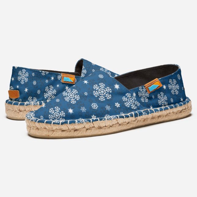 Snowflakes Pattern on Blue Espadrilles (Angled)