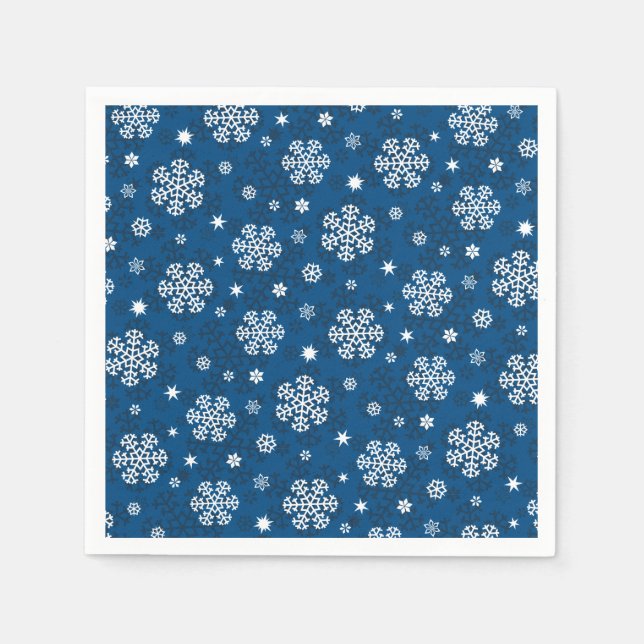 Snowflakes Pattern on Blue Napkins (Front)