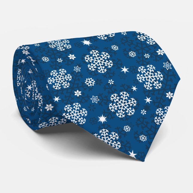 Snowflakes Pattern on Blue Neck Tie (Rolled)