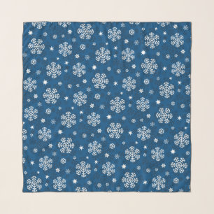 Snowflakes Pattern on Blue Scarf