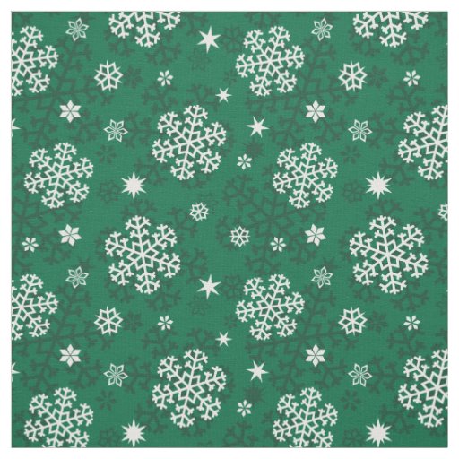 Snowflakes Pattern on Cadmium Green Fabric